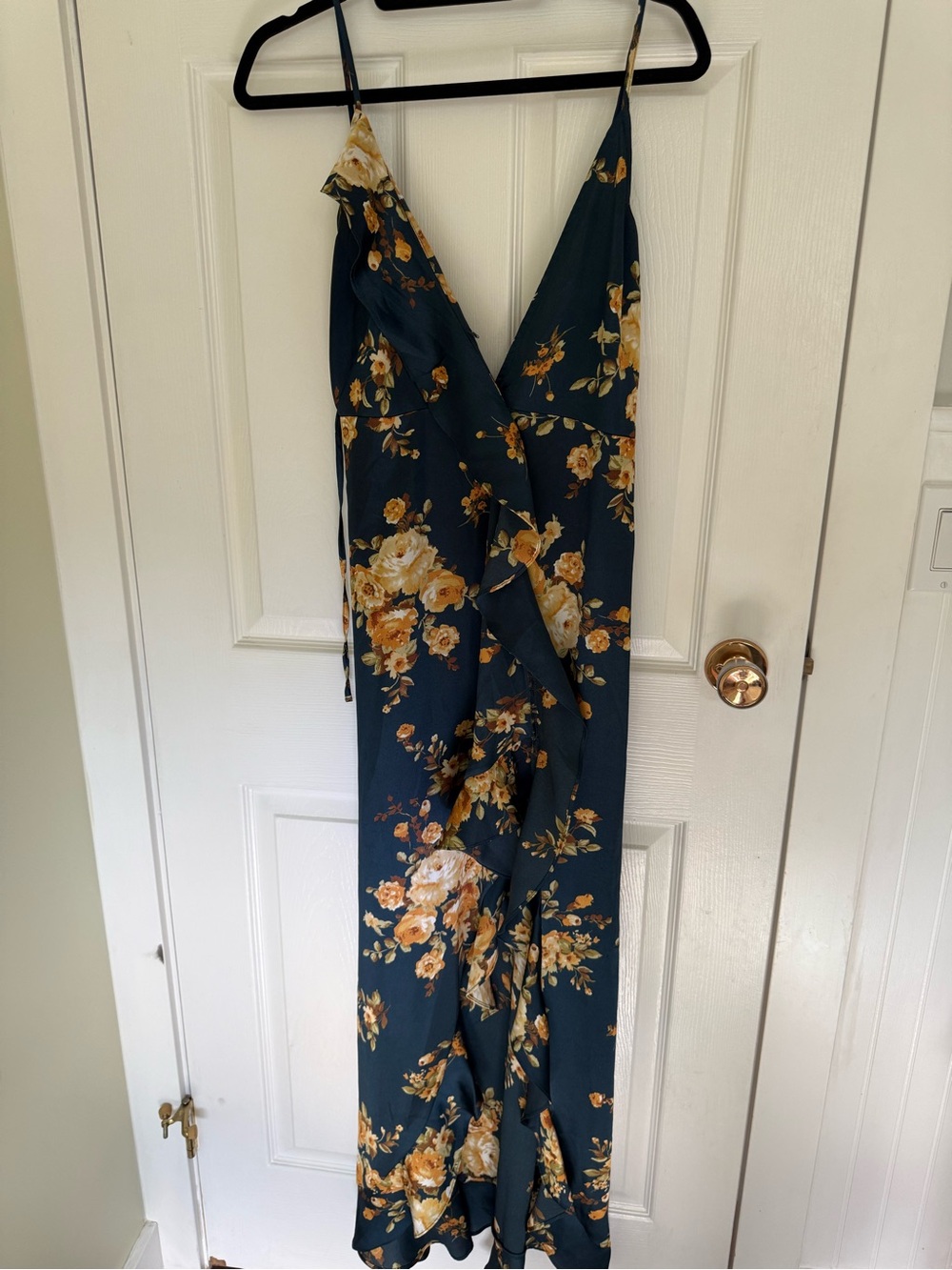 Floral Wrap Midi Dress in Teal with Mustard Bloom